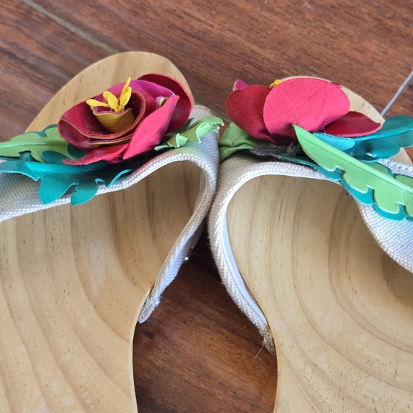 Lulu Guinness Floral Embellished Wooden Clogs Wedge Sandals 37 EU - Picture 7 of 14